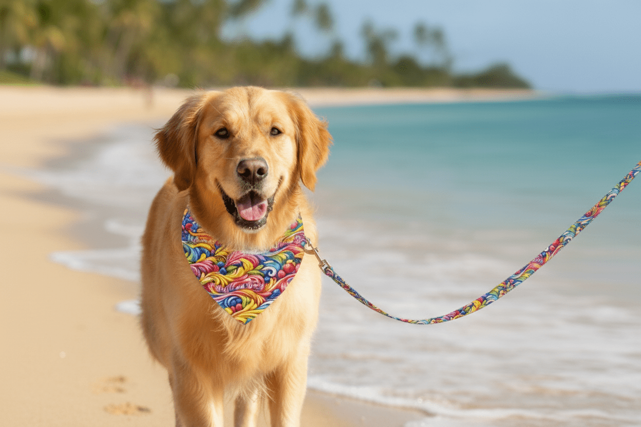 Clip-on Pet Bandana — Colorful Swirl Rainbow Pattern