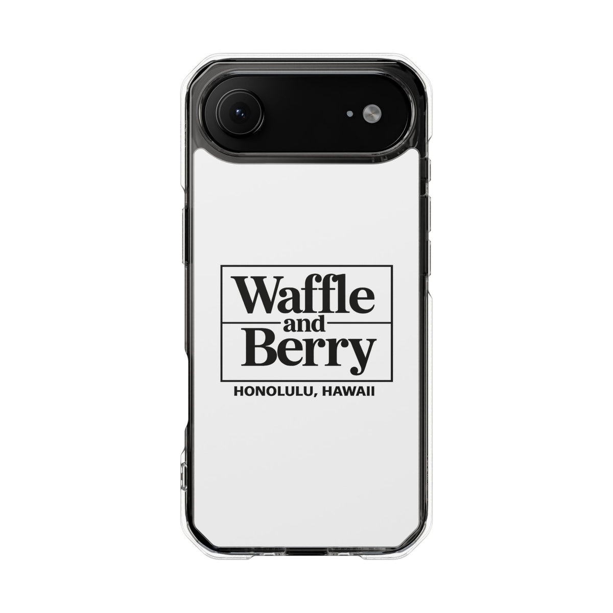 Original Waffle and Berry Clear Magnetic Phone Case — Bright Rainbow Swirl Design (Waffle and Berry text)