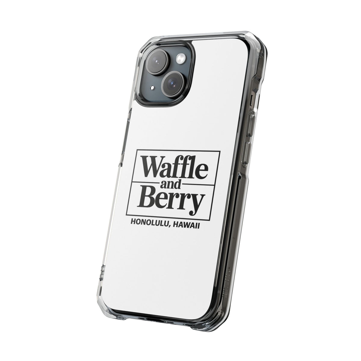 Original Waffle and Berry Clear Magnetic Phone Case — Bright Rainbow Swirl Design (Waffle and Berry text)