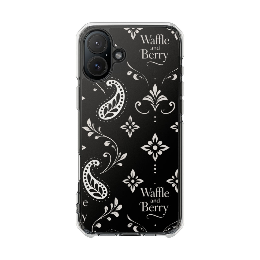 Paisley Clear Magnetic Phone Case — Bright Rainbow Swirl Design (Waffle and Berry text)