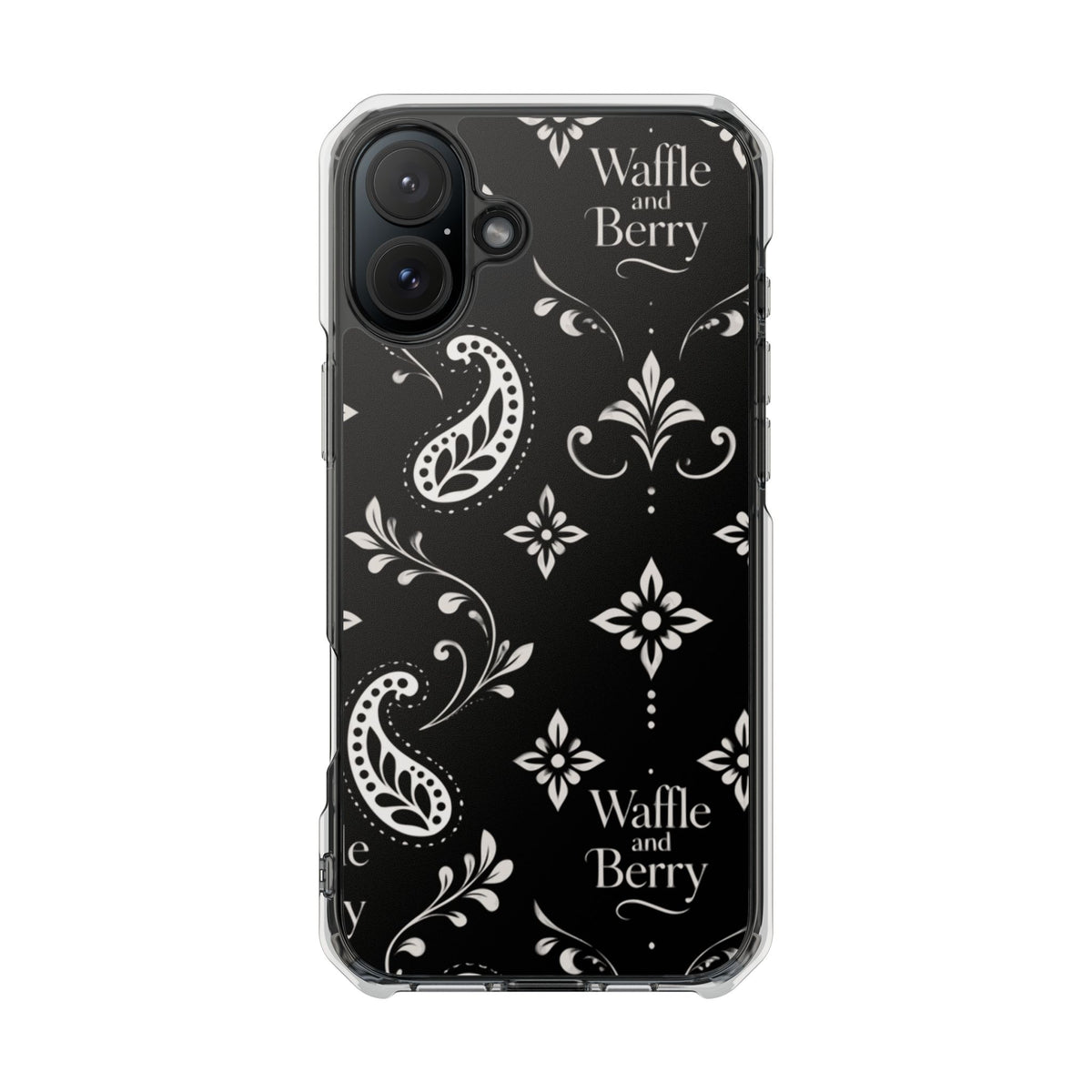 Paisley Clear Magnetic Phone Case — Bright Rainbow Swirl Design (Waffle and Berry text)