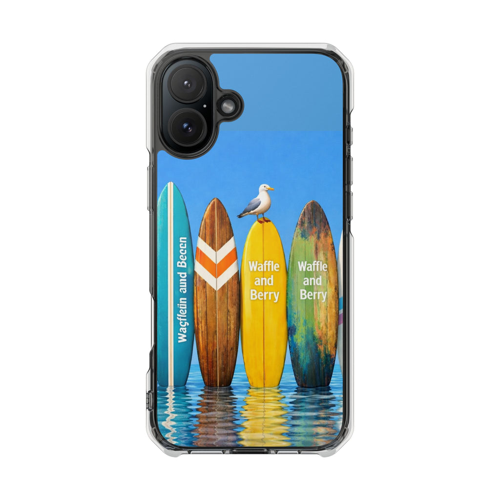 Surf Clear Magnetic Phone Case — Bright Rainbow Swirl Design (Waffle and Berry text)