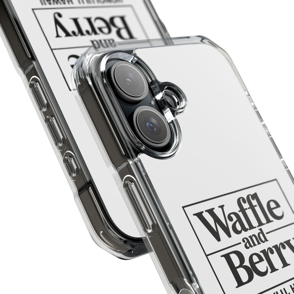 Original Waffle and Berry Clear Magnetic Phone Case — Bright Rainbow Swirl Design (Waffle and Berry text)