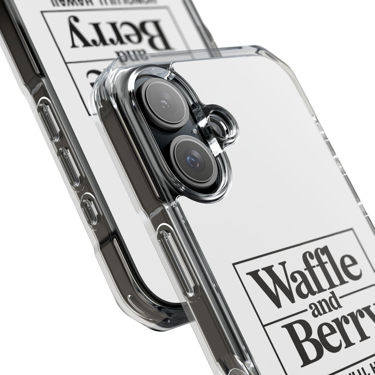 Original Waffle and Berry Clear Magnetic Phone Case — Bright Rainbow Swirl Design (Waffle and Berry text)