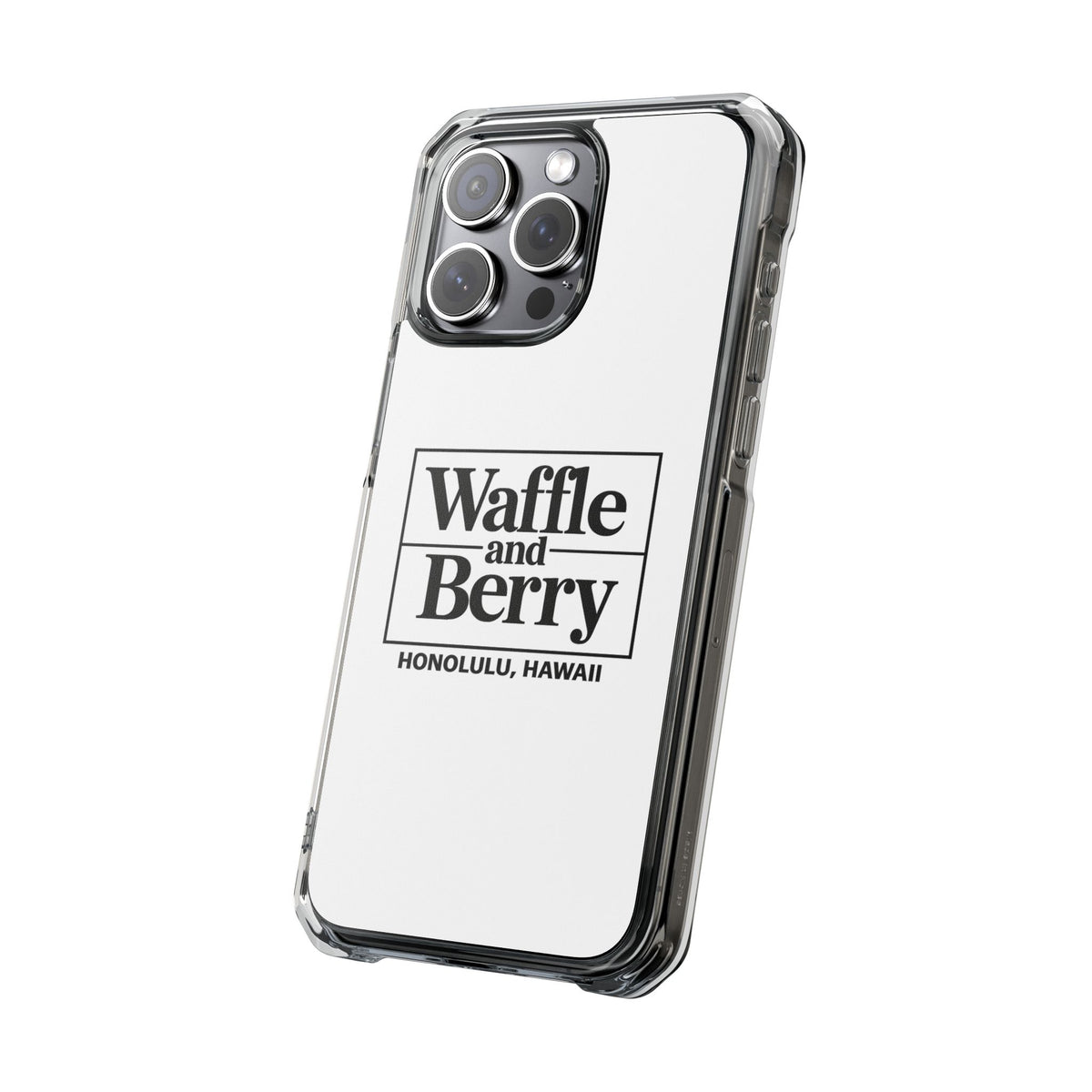 Original Waffle and Berry Clear Magnetic Phone Case — Bright Rainbow Swirl Design (Waffle and Berry text)
