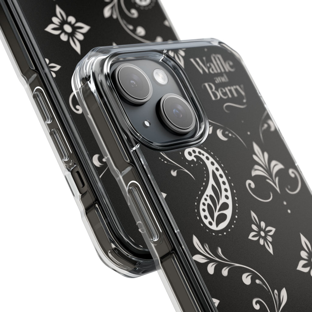 Paisley Clear Magnetic Phone Case — Bright Rainbow Swirl Design (Waffle and Berry text)