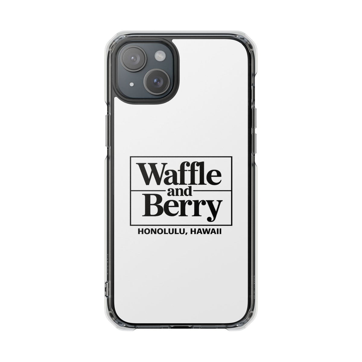 Original Waffle and Berry Clear Magnetic Phone Case — Bright Rainbow Swirl Design (Waffle and Berry text)