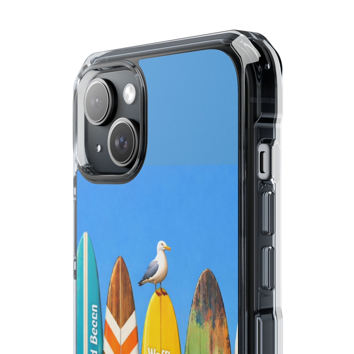 Surf Clear Magnetic Phone Case — Bright Rainbow Swirl Design (Waffle and Berry text)
