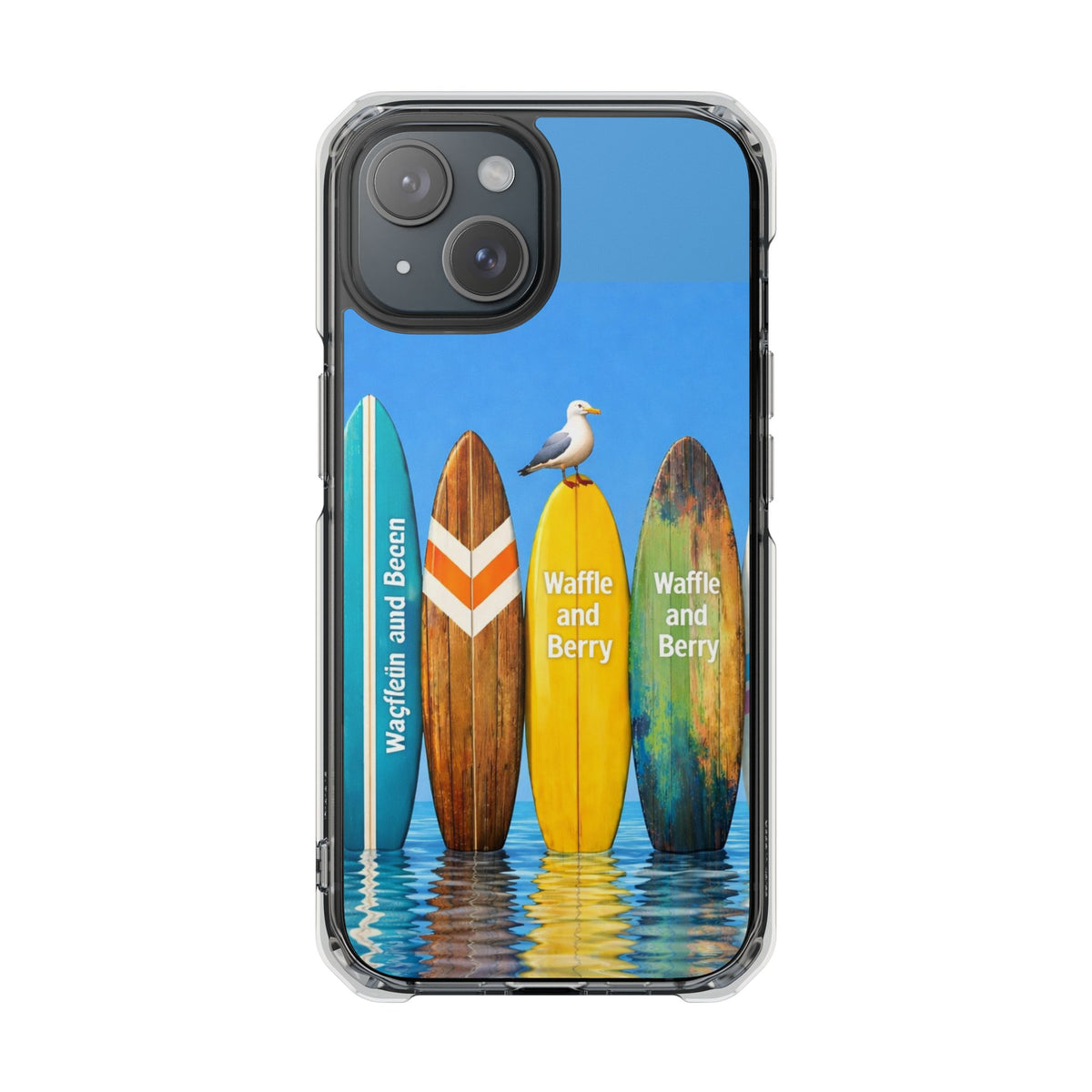 Surf Clear Magnetic Phone Case — Bright Rainbow Swirl Design (Waffle and Berry text)