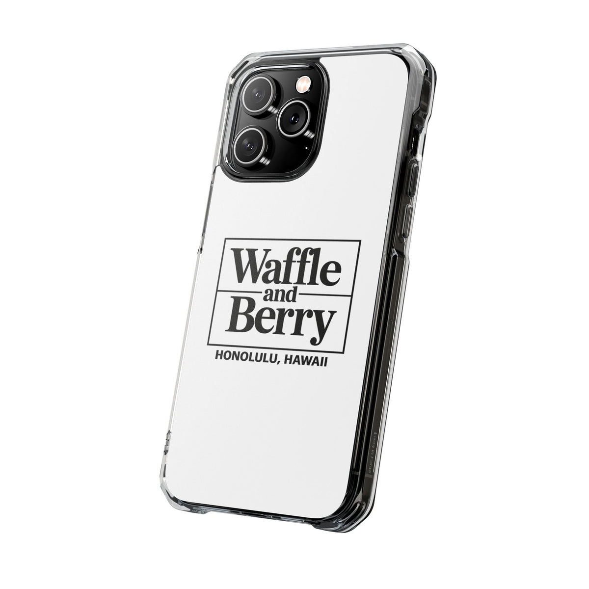 Original Waffle and Berry Clear Magnetic Phone Case — Bright Rainbow Swirl Design (Waffle and Berry text)