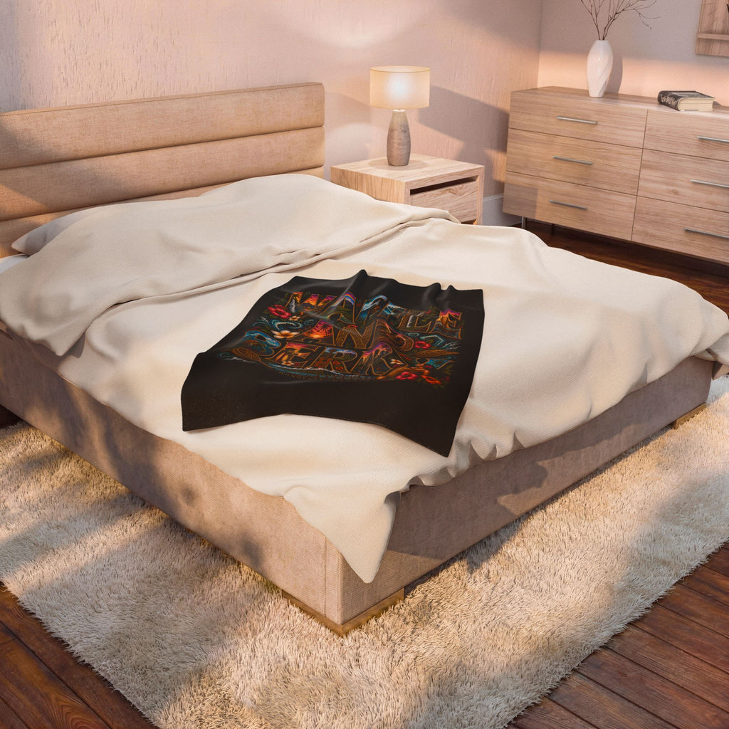 Velveteen Plush Blanket - 'Waffle and Berry' Tropical Floral Cozy Throw