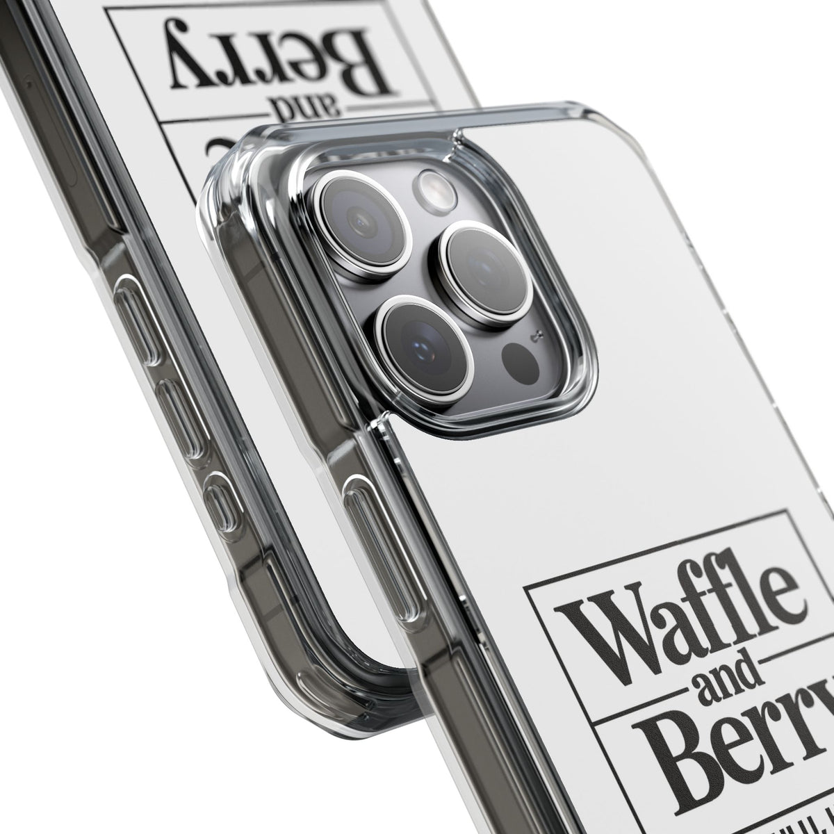 Original Waffle and Berry Clear Magnetic Phone Case — Bright Rainbow Swirl Design (Waffle and Berry text)