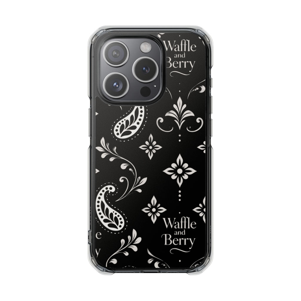 Paisley Clear Magnetic Phone Case — Bright Rainbow Swirl Design (Waffle and Berry text)