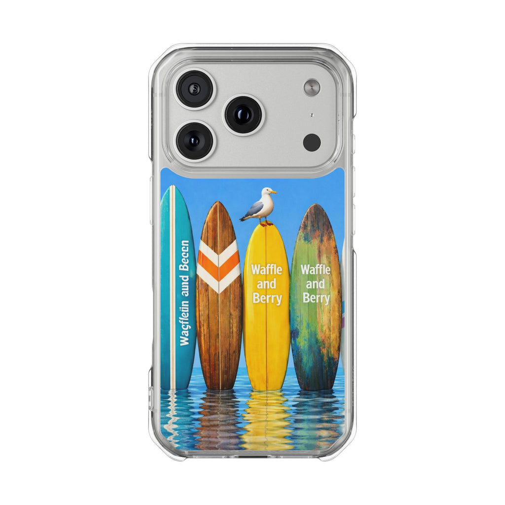 Surf Clear Magnetic Phone Case — Bright Rainbow Swirl Design (Waffle and Berry text)