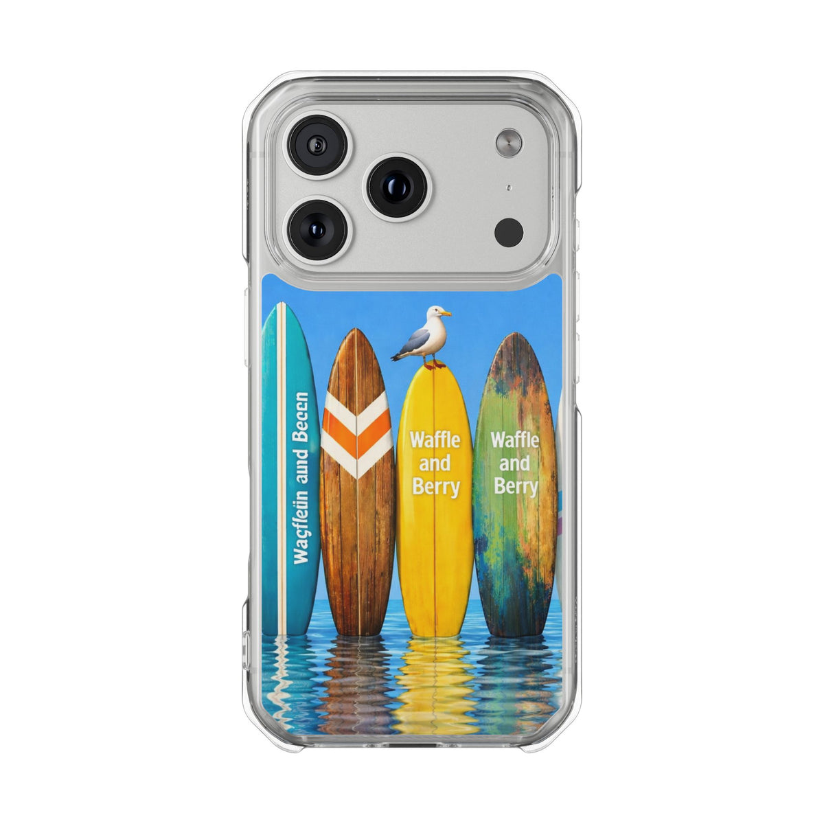 Surf Clear Magnetic Phone Case — Bright Rainbow Swirl Design (Waffle and Berry text)