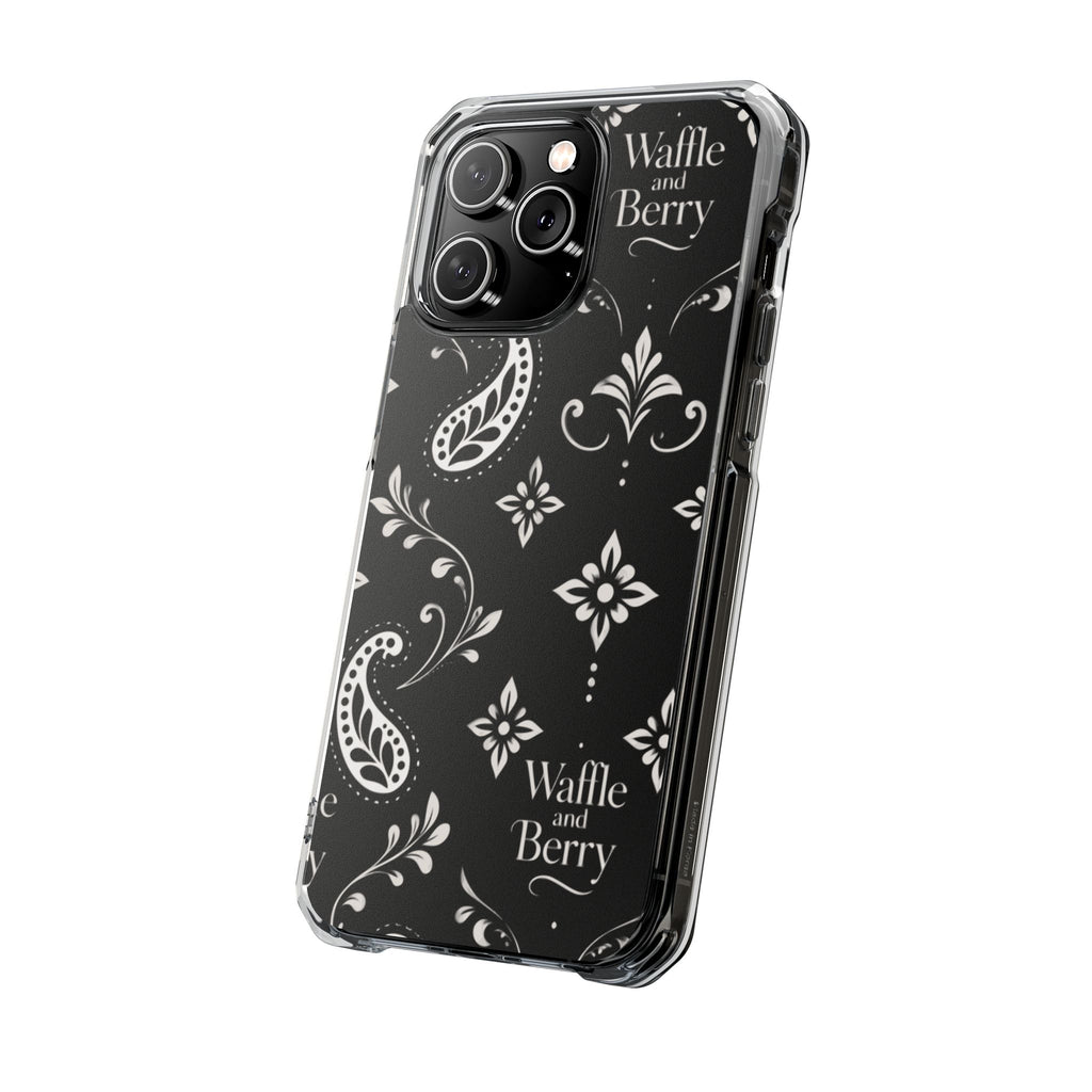 Paisley Clear Magnetic Phone Case — Bright Rainbow Swirl Design (Waffle and Berry text)