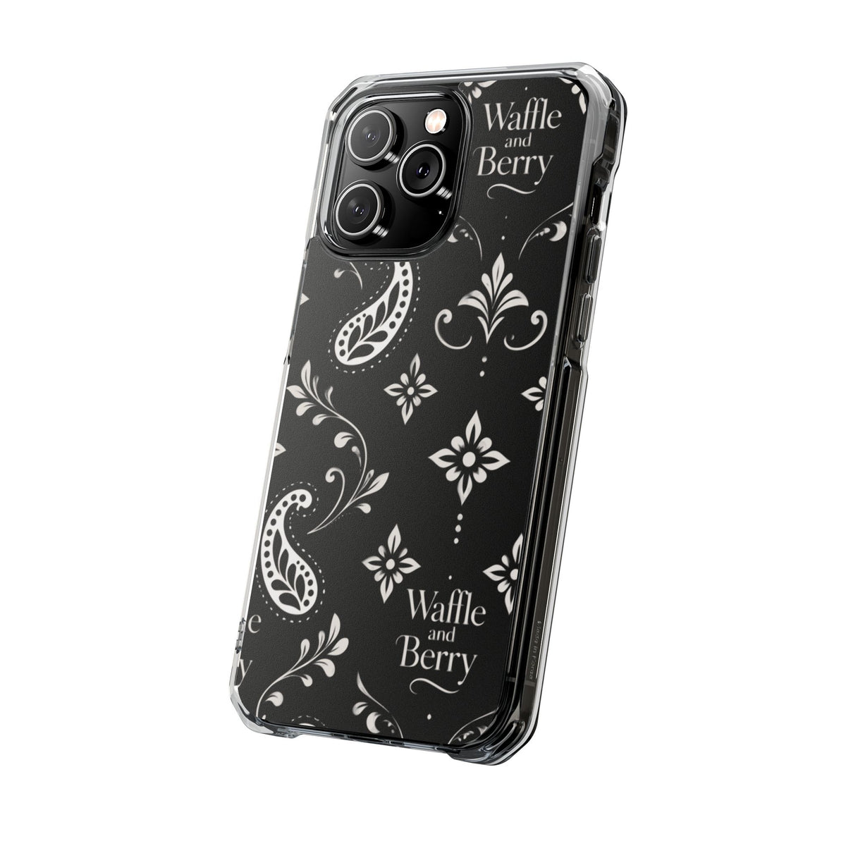 Paisley Clear Magnetic Phone Case — Bright Rainbow Swirl Design (Waffle and Berry text)