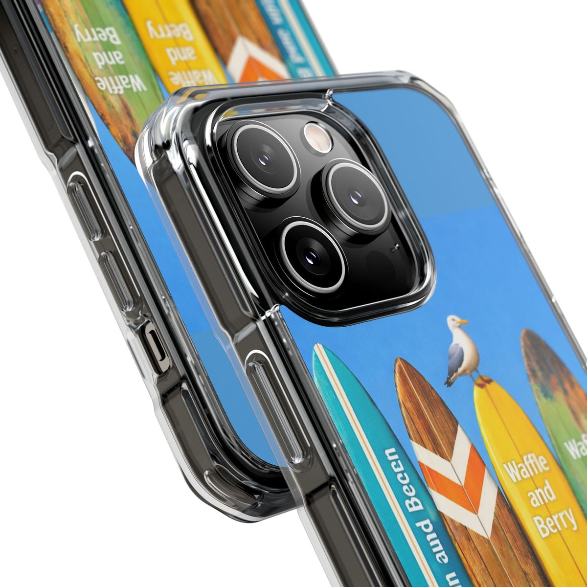 Surf Clear Magnetic Phone Case — Bright Rainbow Swirl Design (Waffle and Berry text)