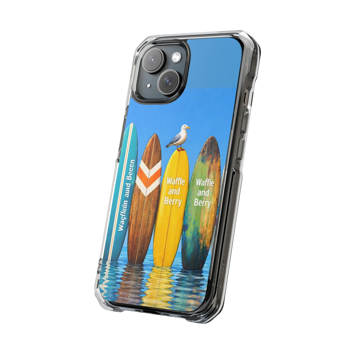 Surf Clear Magnetic Phone Case — Bright Rainbow Swirl Design (Waffle and Berry text)