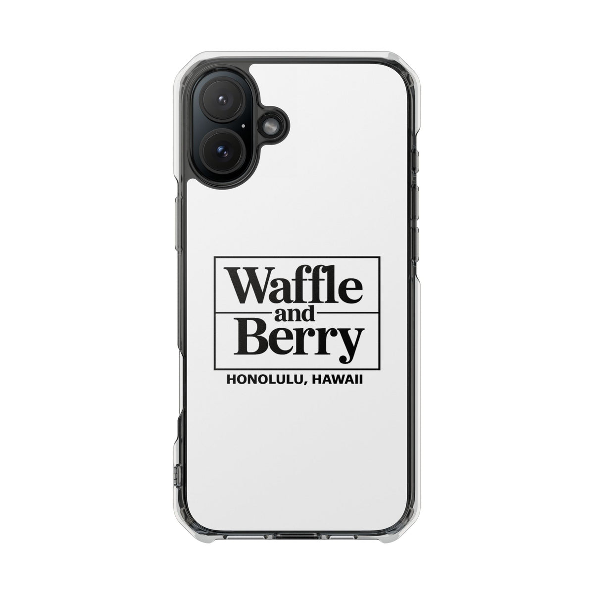 Original Waffle and Berry Clear Magnetic Phone Case — Bright Rainbow Swirl Design (Waffle and Berry text)