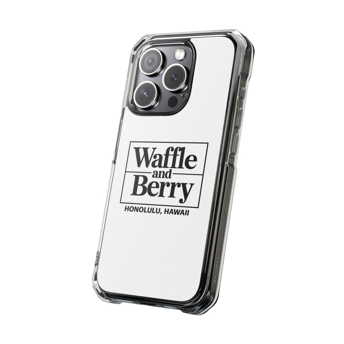Original Waffle and Berry Clear Magnetic Phone Case — Bright Rainbow Swirl Design (Waffle and Berry text)