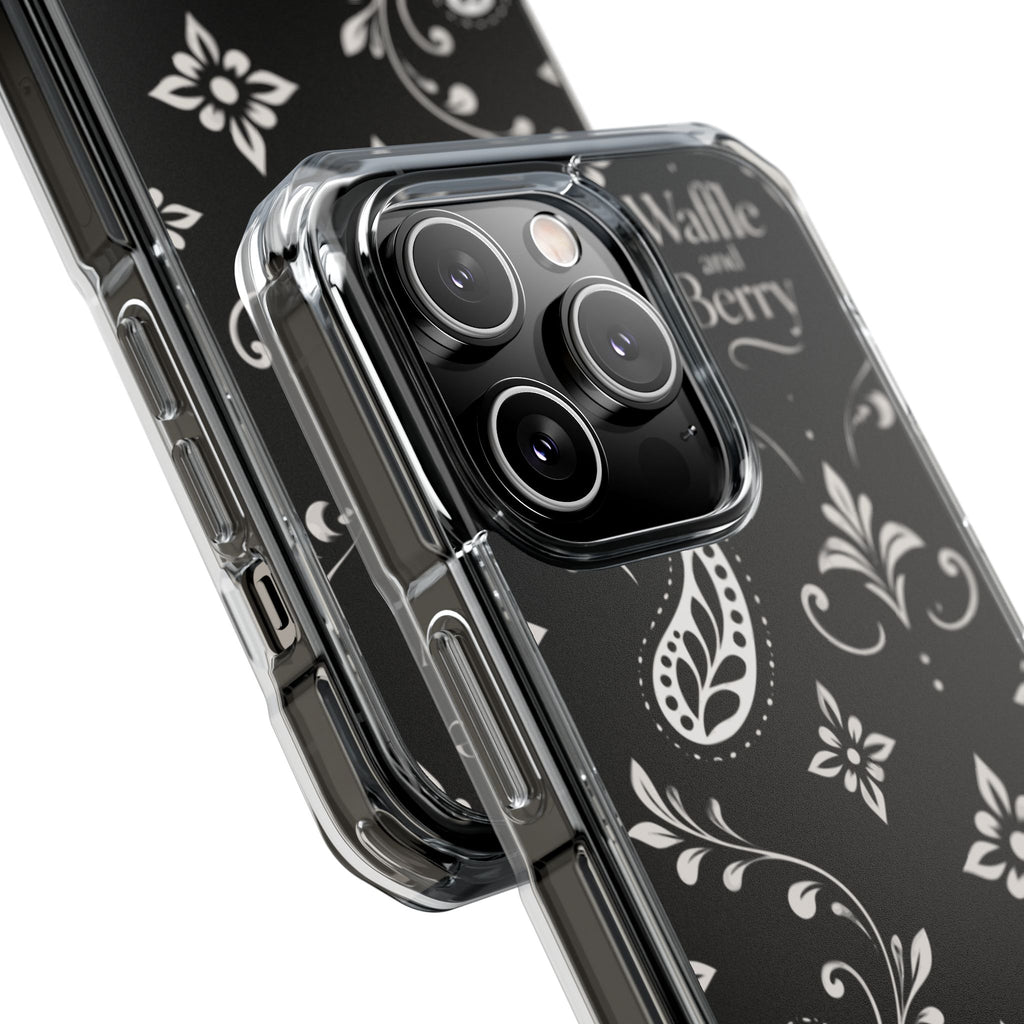 Paisley Clear Magnetic Phone Case — Bright Rainbow Swirl Design (Waffle and Berry text)