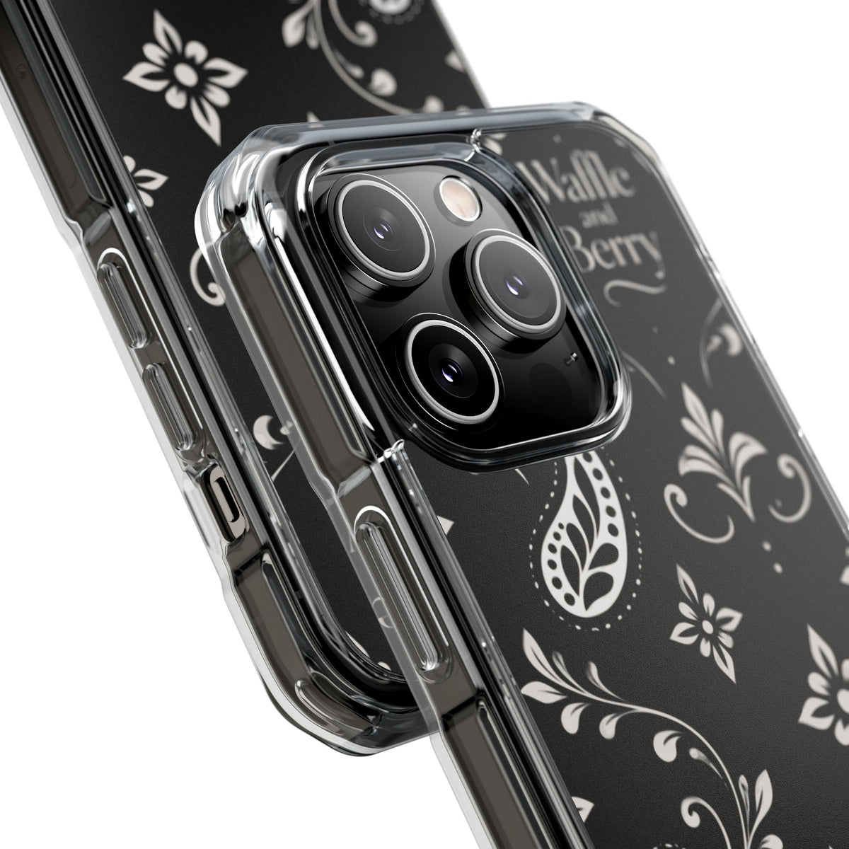 Paisley Clear Magnetic Phone Case — Bright Rainbow Swirl Design (Waffle and Berry text)