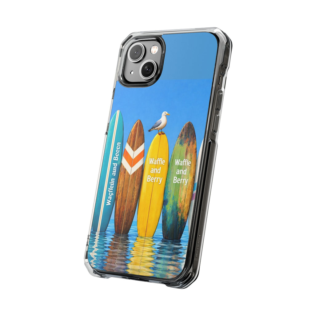 Surf Clear Magnetic Phone Case — Bright Rainbow Swirl Design (Waffle and Berry text)