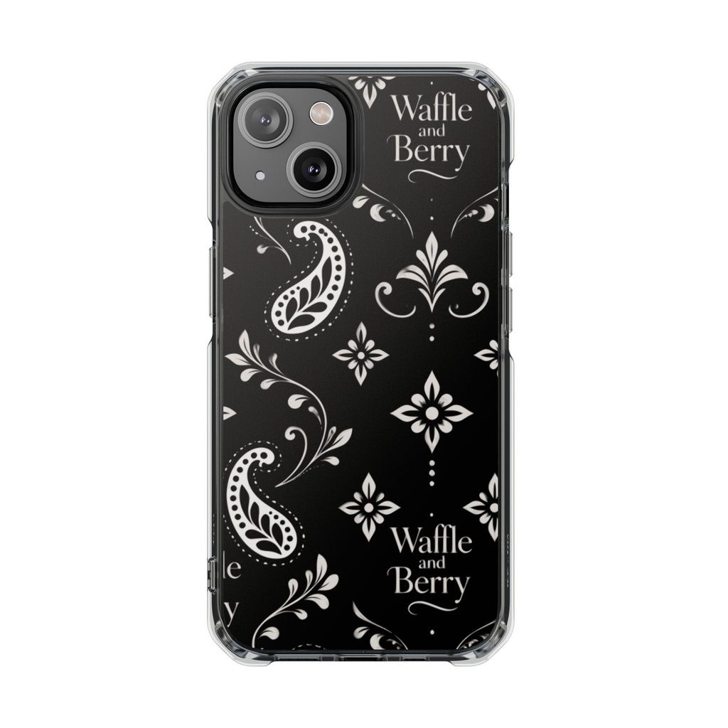 Paisley Clear Magnetic Phone Case — Bright Rainbow Swirl Design (Waffle and Berry text)