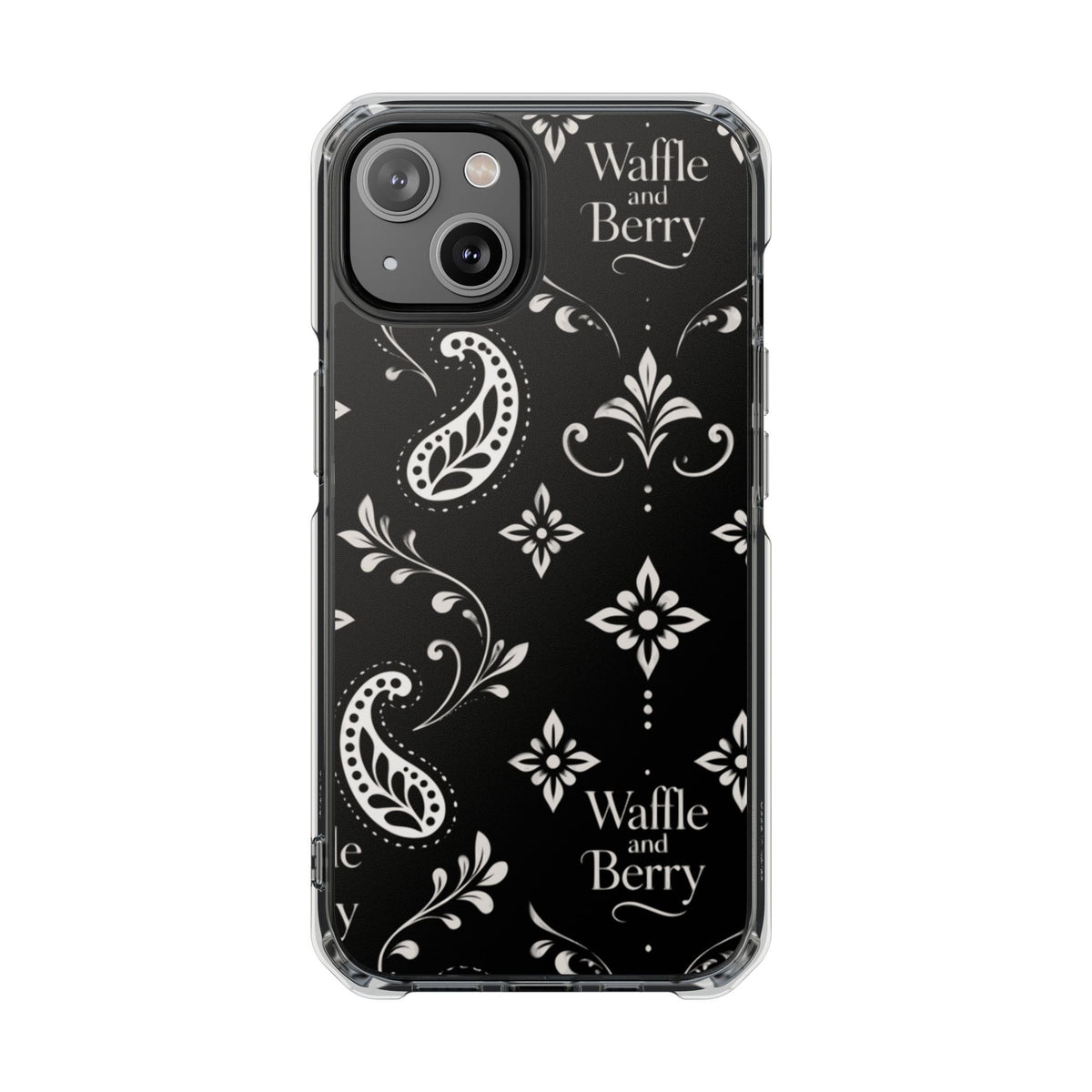 Paisley Clear Magnetic Phone Case — Bright Rainbow Swirl Design (Waffle and Berry text)