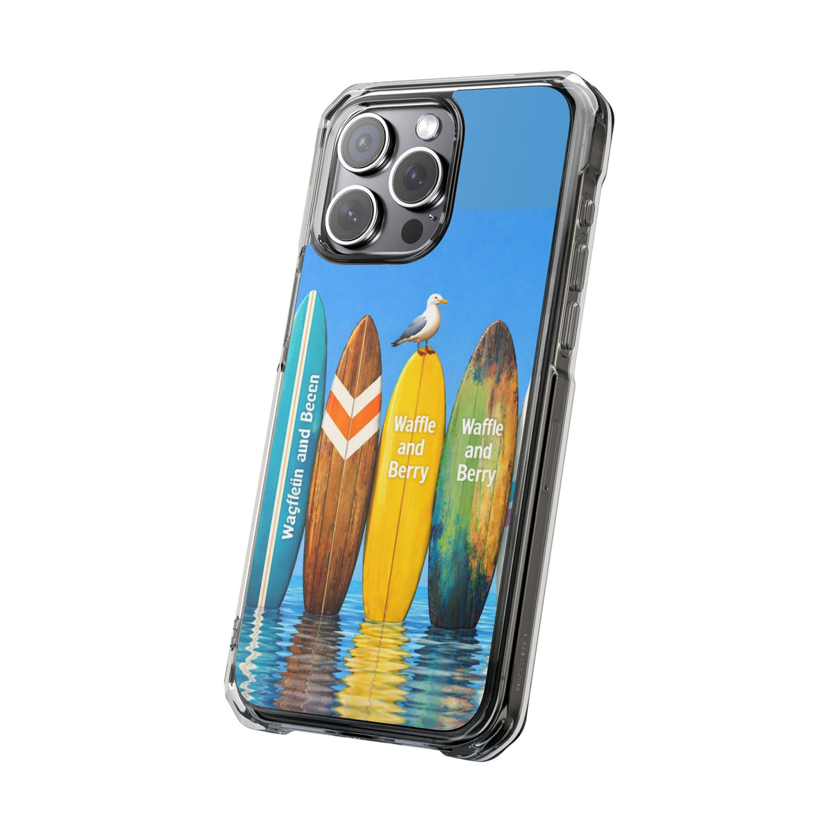 Surf Clear Magnetic Phone Case — Bright Rainbow Swirl Design (Waffle and Berry text)