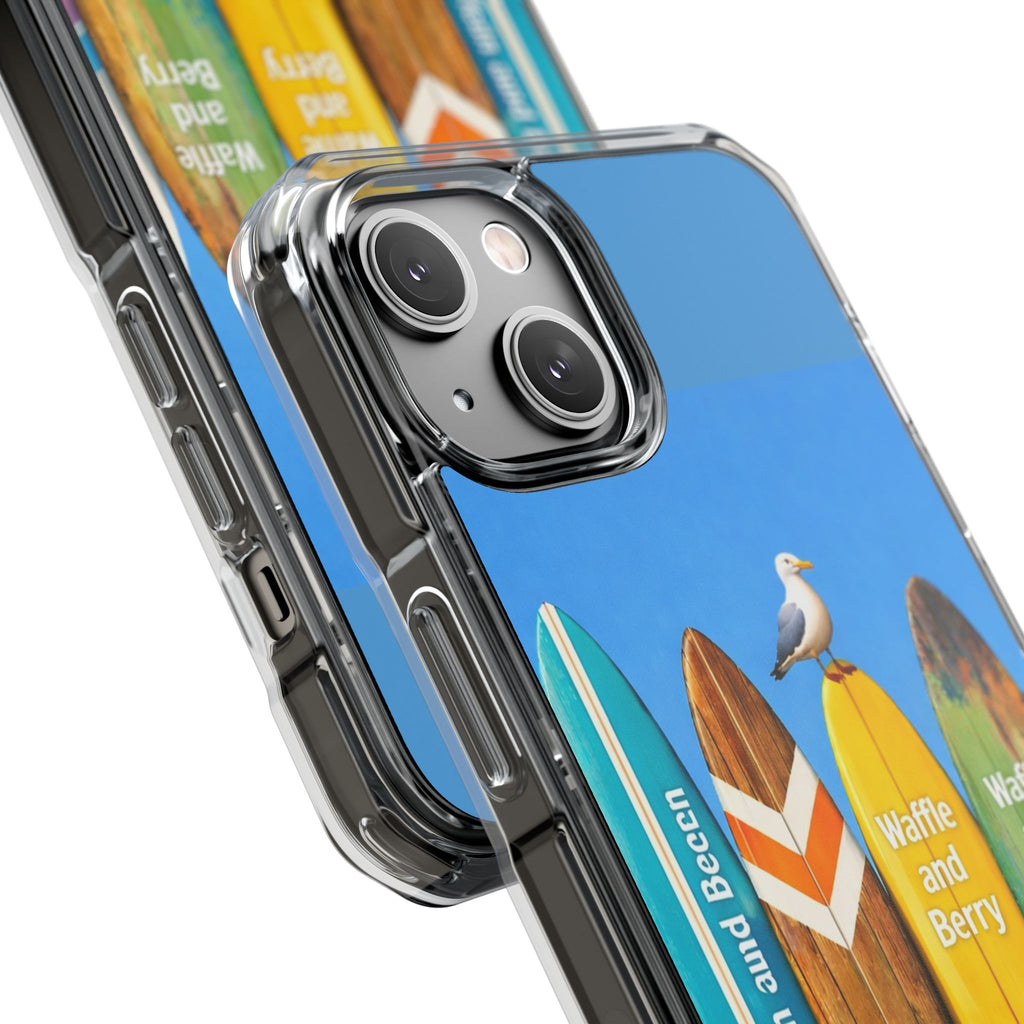 Surf Clear Magnetic Phone Case — Bright Rainbow Swirl Design (Waffle and Berry text)