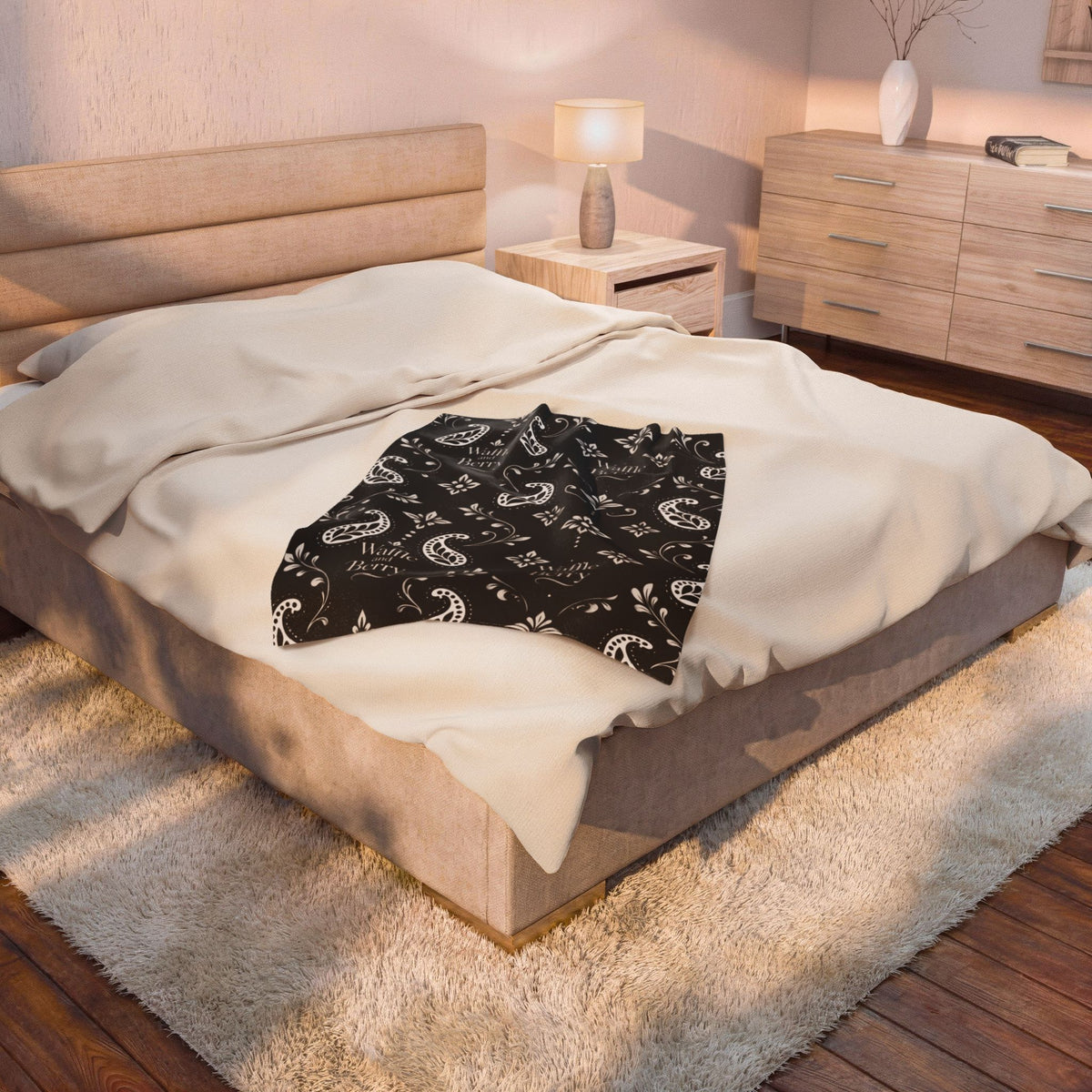 Paisley Plush Blanket - 'Waffle and Berry' Tropical Floral Cozy Throw