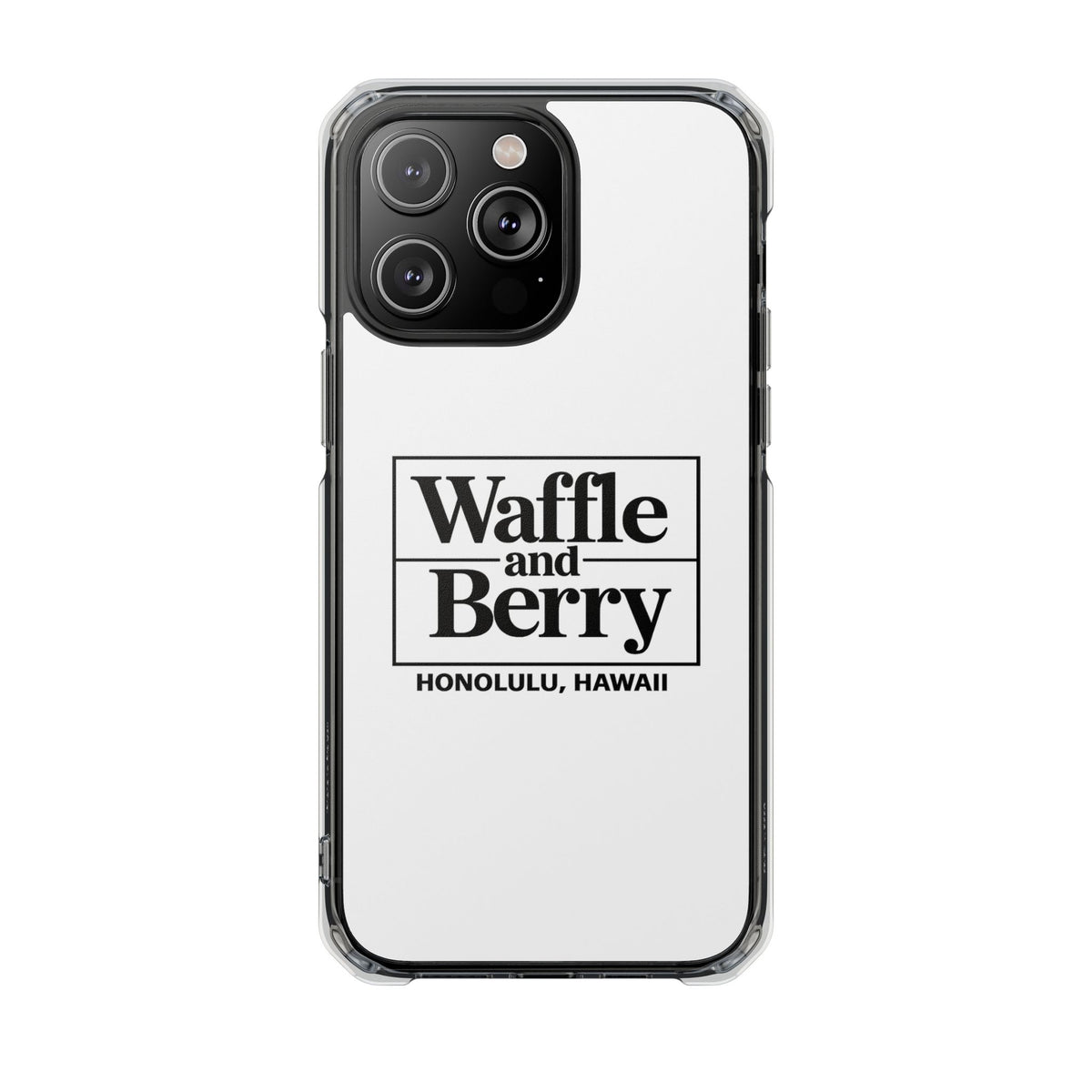 Original Waffle and Berry Clear Magnetic Phone Case — Bright Rainbow Swirl Design (Waffle and Berry text)