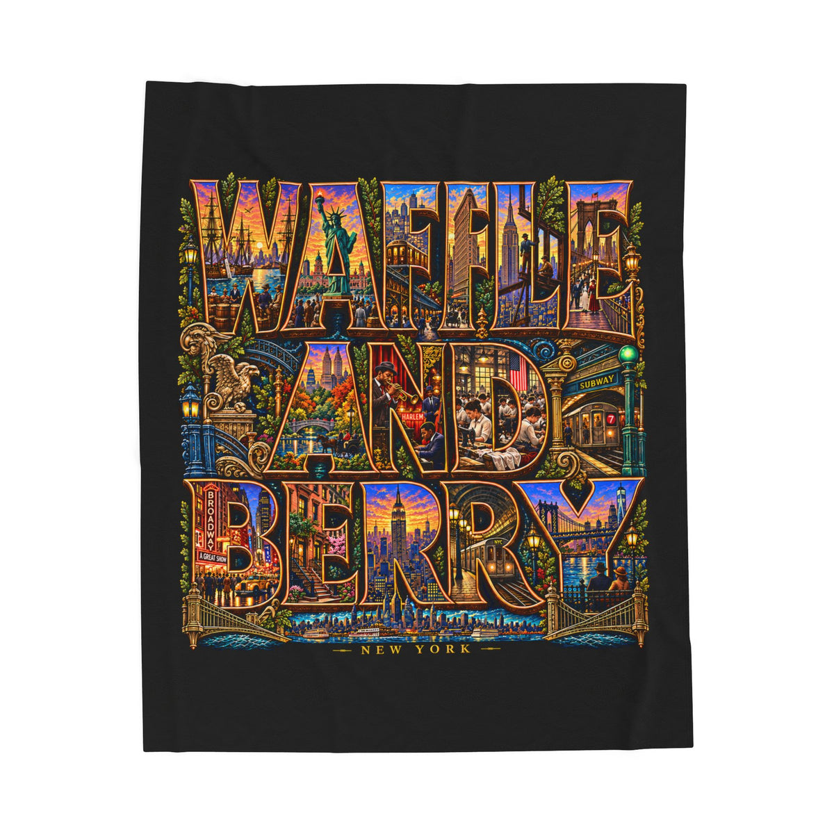 New York Plush Blanket - 'Waffle and Berry' Tropical Floral Cozy Throw