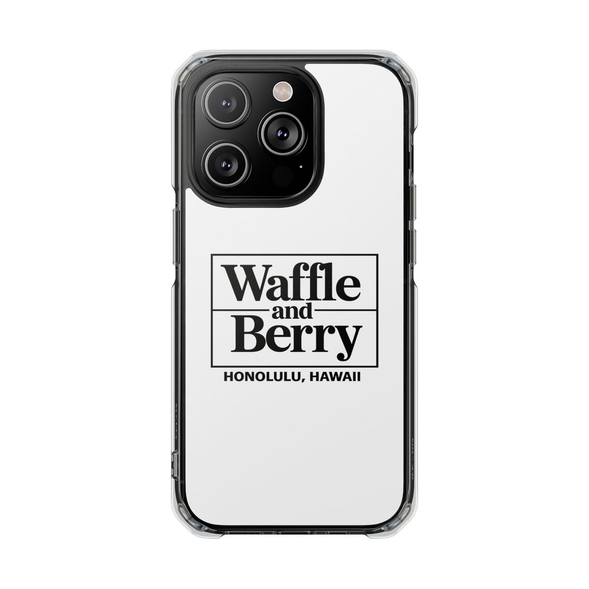 Original Waffle and Berry Clear Magnetic Phone Case — Bright Rainbow Swirl Design (Waffle and Berry text)