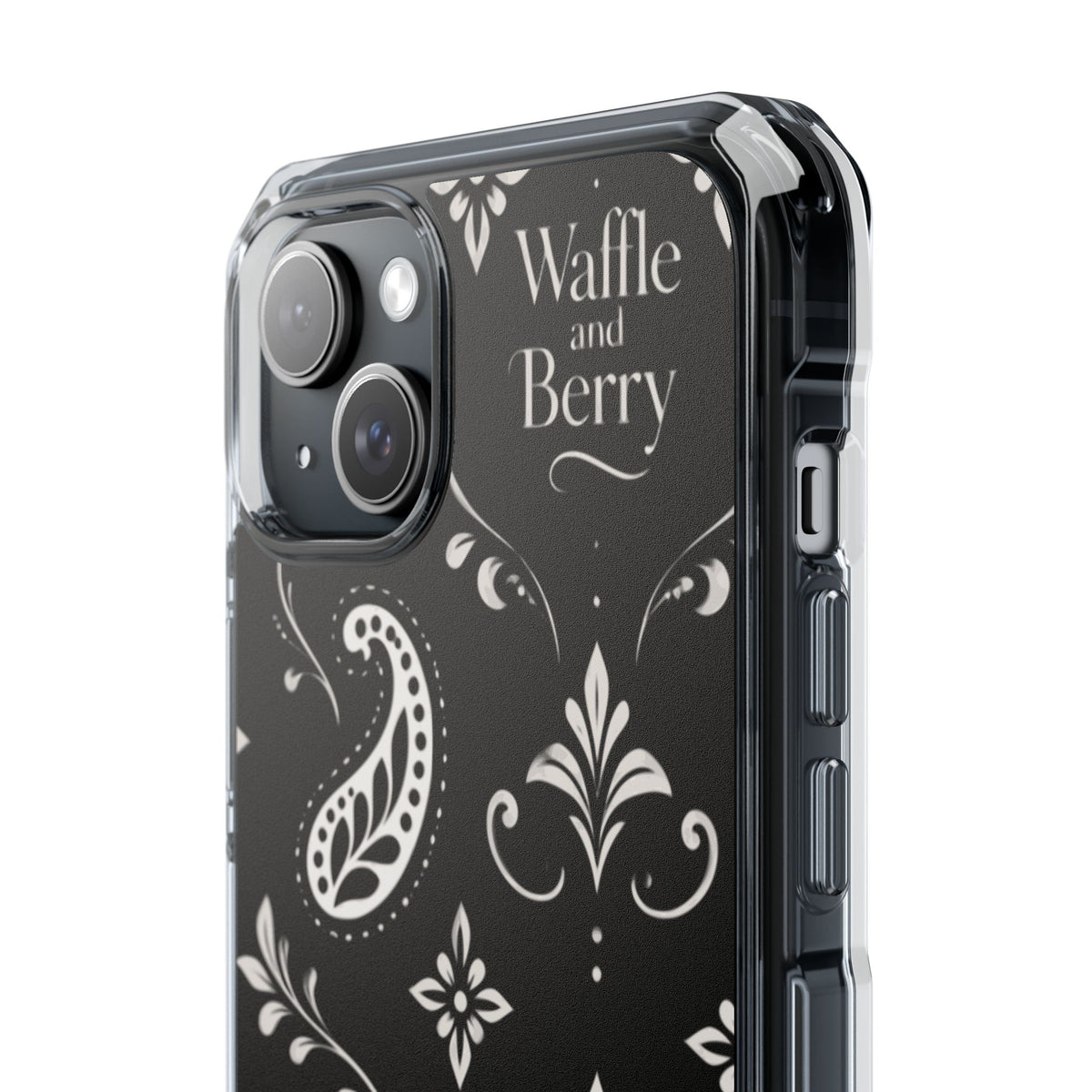 Paisley Clear Magnetic Phone Case — Bright Rainbow Swirl Design (Waffle and Berry text)