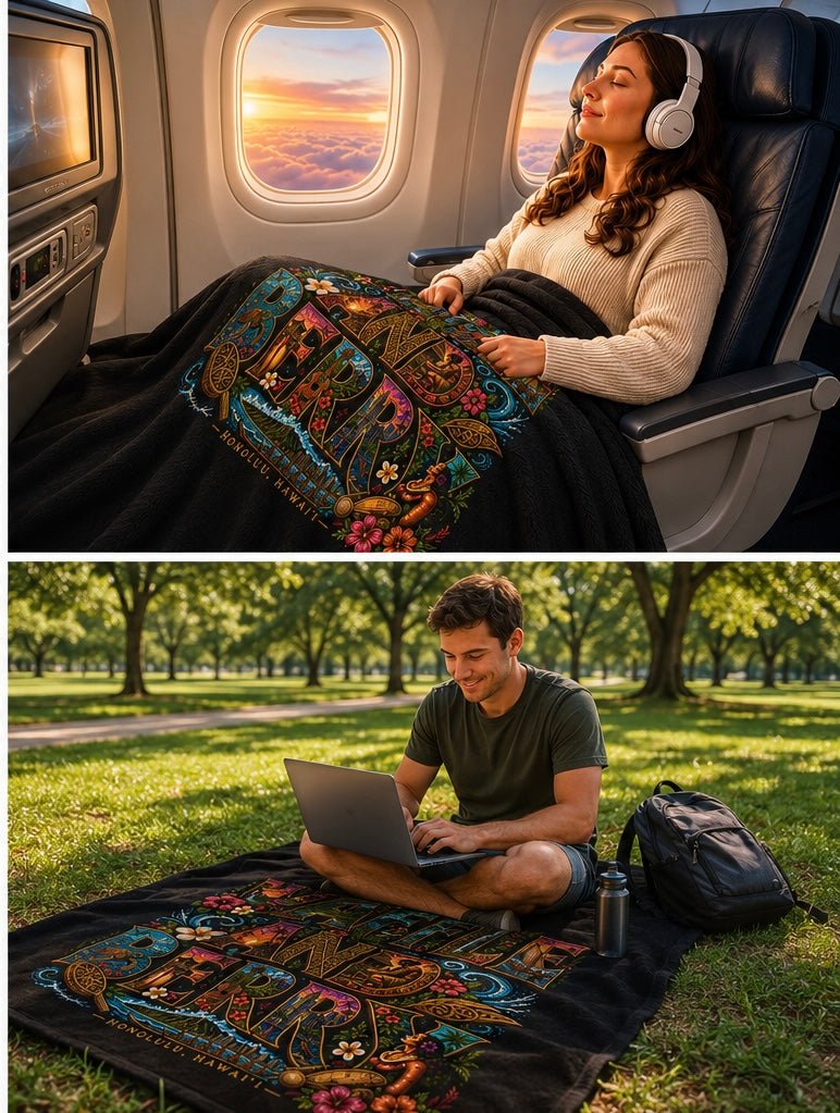 Velveteen Plush Blanket - 'Waffle and Berry' Tropical Floral Cozy Throw