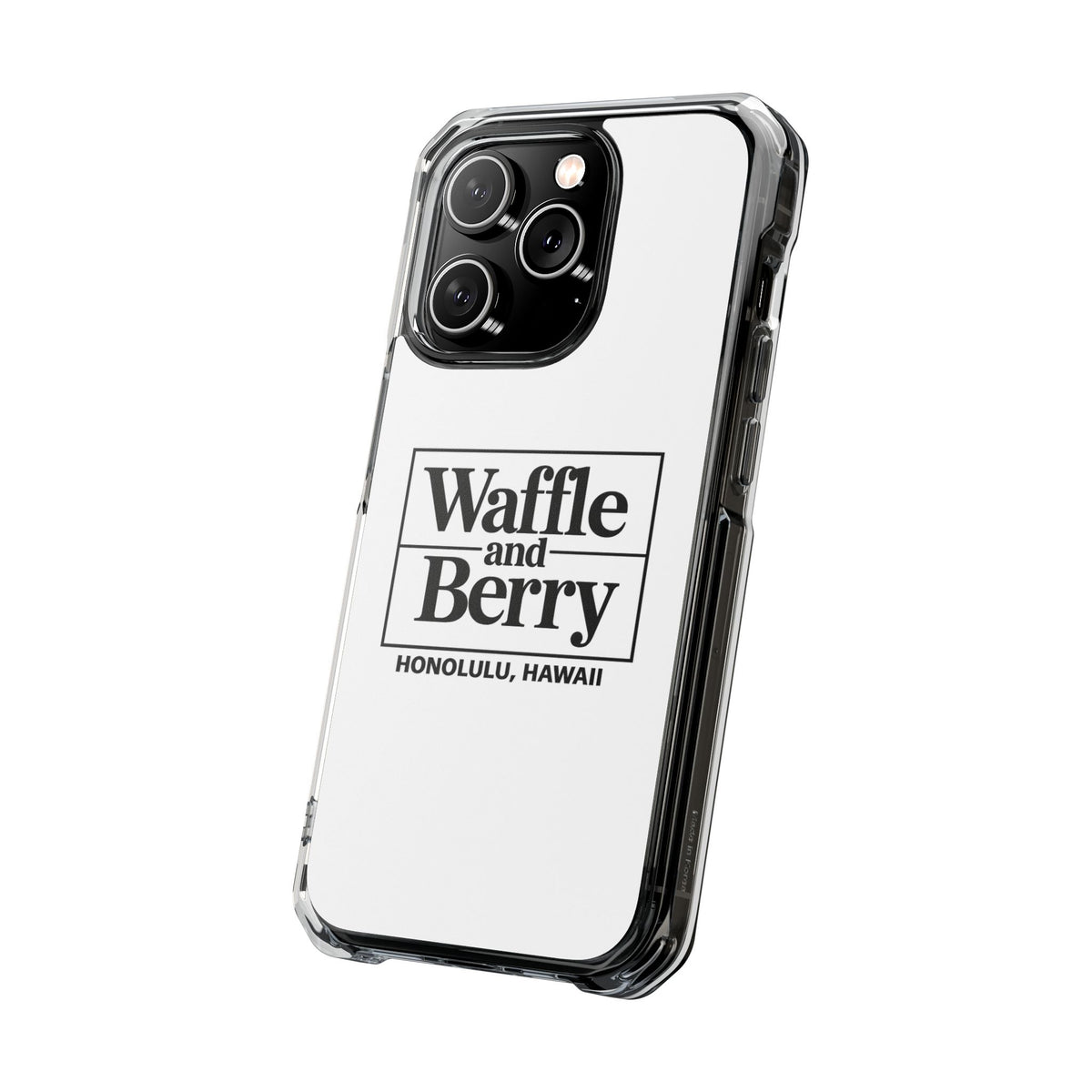 Original Waffle and Berry Clear Magnetic Phone Case — Bright Rainbow Swirl Design (Waffle and Berry text)