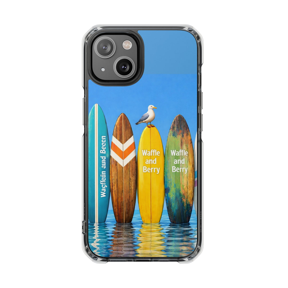 Surf Clear Magnetic Phone Case — Bright Rainbow Swirl Design (Waffle and Berry text)
