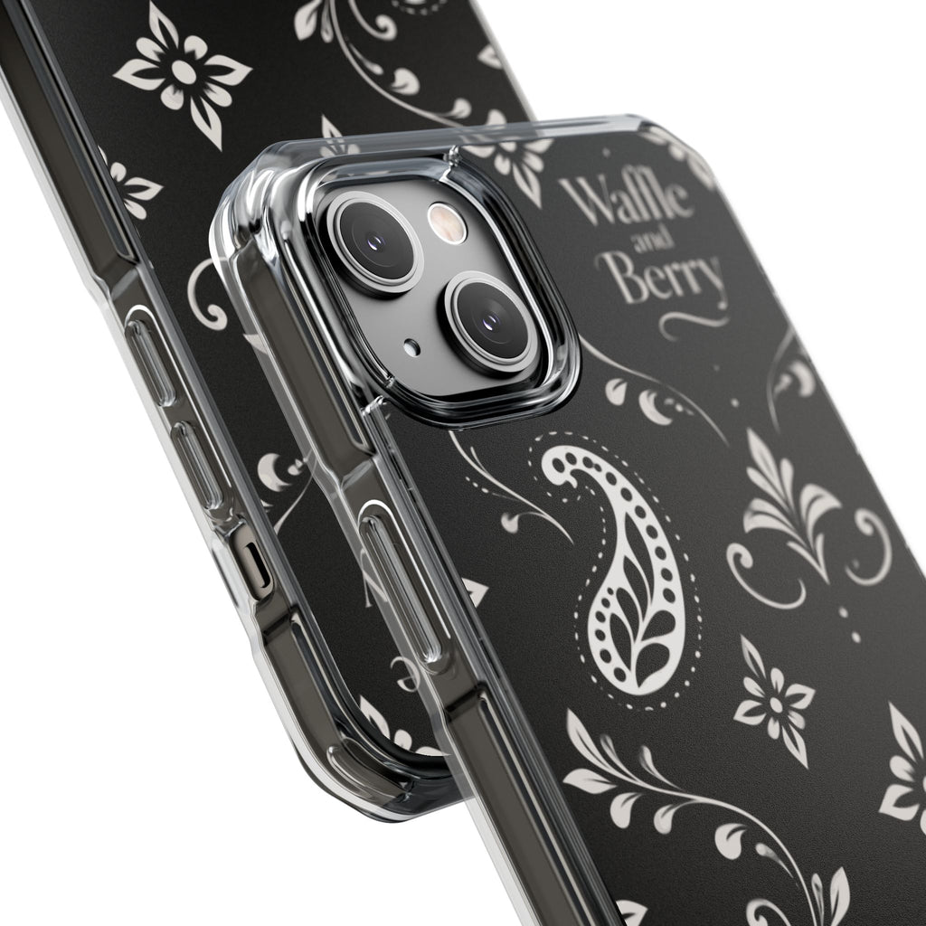 Paisley Clear Magnetic Phone Case — Bright Rainbow Swirl Design (Waffle and Berry text)