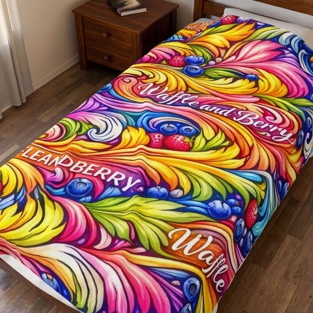 Splash Plush Blanket - 'Waffle and Berry' Tropical Floral Cozy Throw