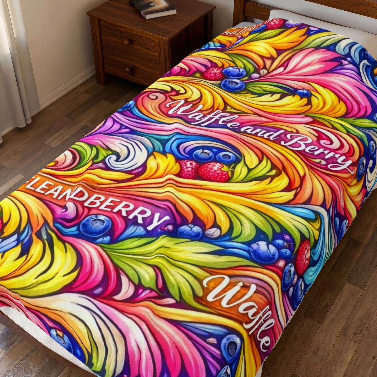 Splash Plush Blanket - 'Waffle and Berry' Tropical Floral Cozy Throw