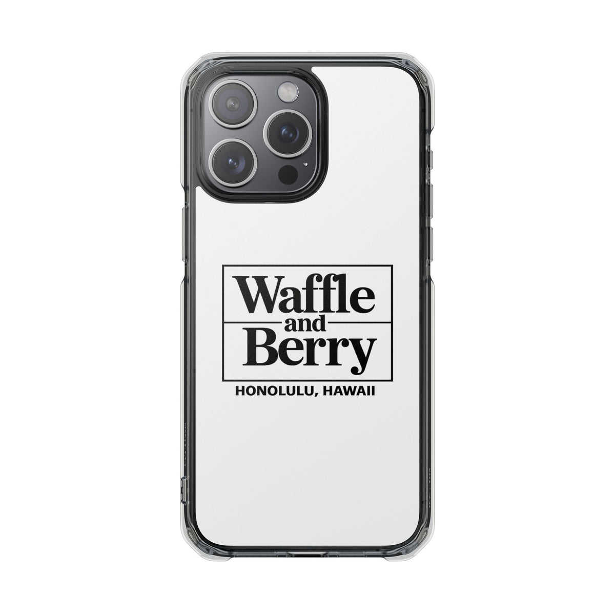 Original Waffle and Berry Clear Magnetic Phone Case — Bright Rainbow Swirl Design (Waffle and Berry text)