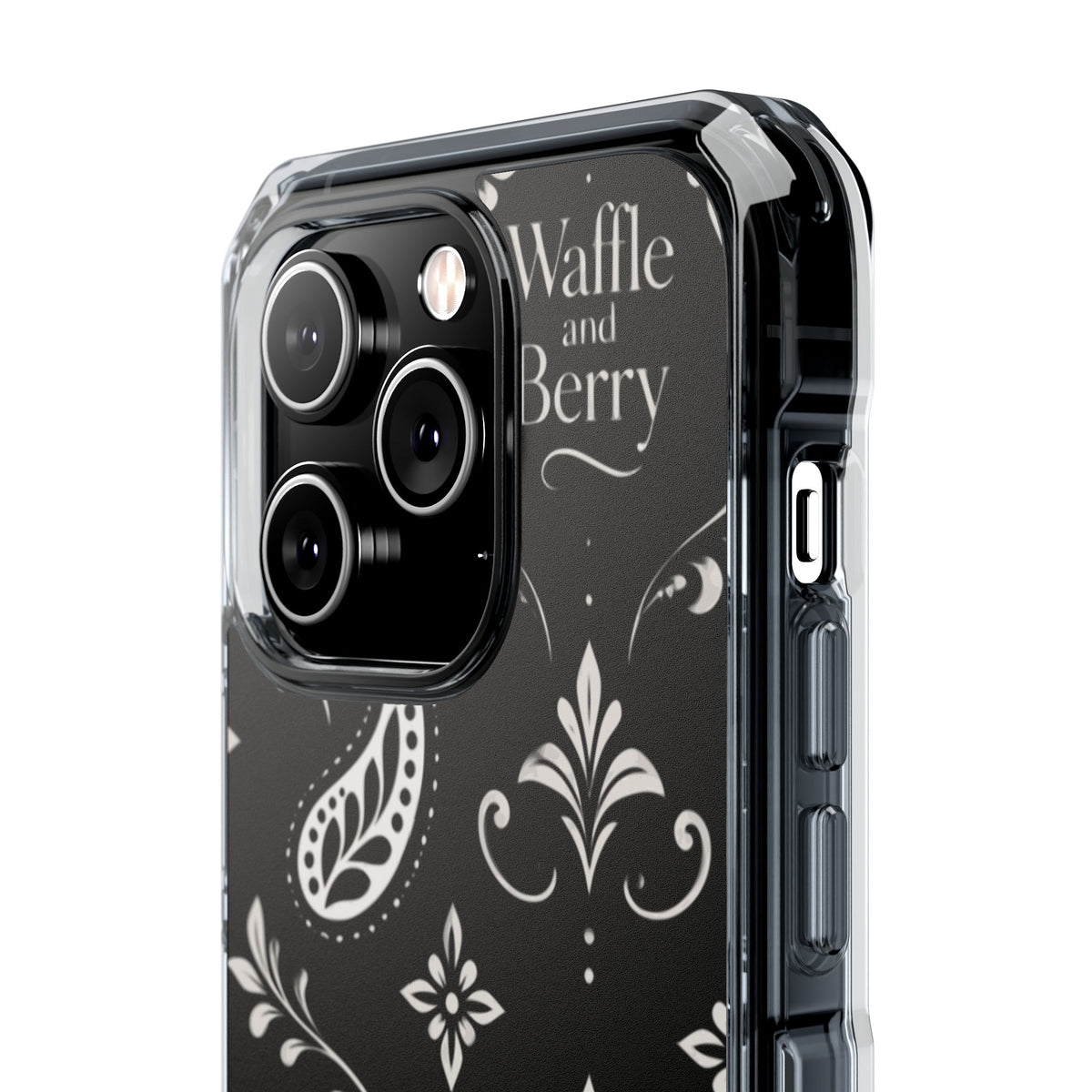 Paisley Clear Magnetic Phone Case — Bright Rainbow Swirl Design (Waffle and Berry text)