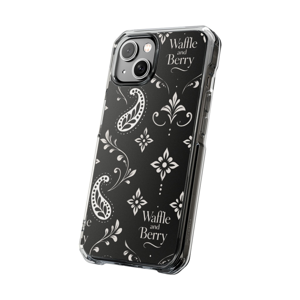 Paisley Clear Magnetic Phone Case — Bright Rainbow Swirl Design (Waffle and Berry text)