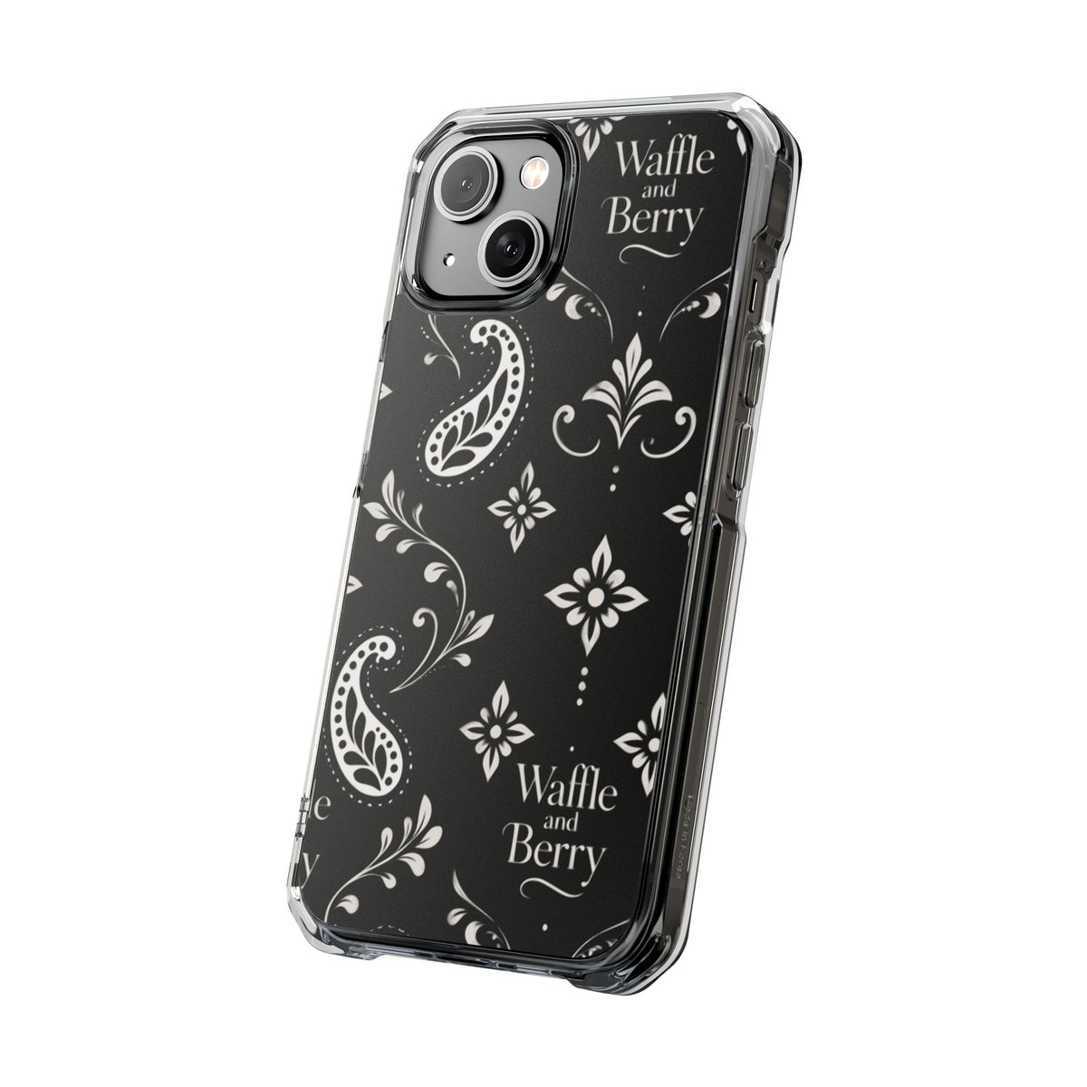Paisley Clear Magnetic Phone Case — Bright Rainbow Swirl Design (Waffle and Berry text)
