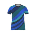 Supplier render of Cobalt Current men's T-shirt, front with sweeping cobalt, teal and navy bands and a dark crew neck.