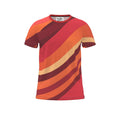Supplier render of Solar Current men's T-shirt, front with sweeping red, coral, orange and peach bands.