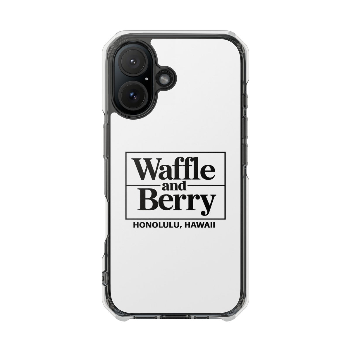 Original Waffle and Berry Clear Magnetic Phone Case — Bright Rainbow Swirl Design (Waffle and Berry text)
